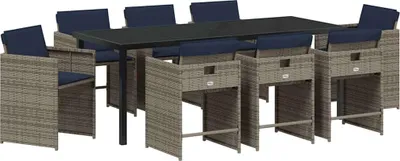 Obrázek produktu pro vidaXL Zahradní jídelní set, 9 kusů, šedá barva, polyratan
