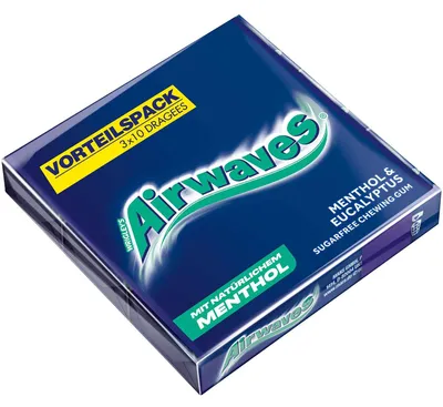 Zdjęcie produktu dla Airwaves 603022 Airwaves MENTHOL & EUCALYPTUS Kaugummis 3x 10 Dragees