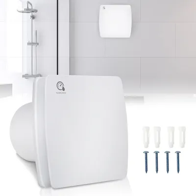 Immagine prodotto di Wolketon Ventilatore da bagno 100 mm Sensore di umidità Timer CE Ventilatore con deflettore di riflusso Ventilatore a parete