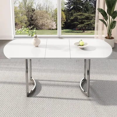 Image de OKWISH Table À Manger Extensible - Avec Pieds En Métal Argenté, Plateau MDF Blanc, 180 x 80 x 75 cm - Blanc