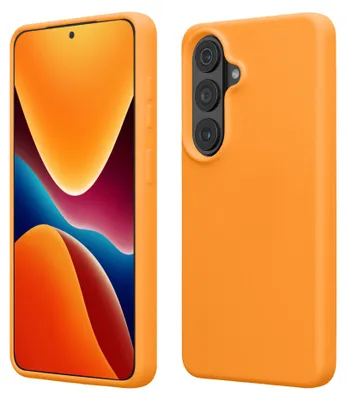 Image de Étui de protection pour téléphone Samsung Galaxy S26, en silicone, compatible avec la recharge sans fil, de couleur orange vif