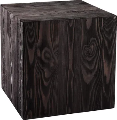 A dark brown wooden cube on a white background.