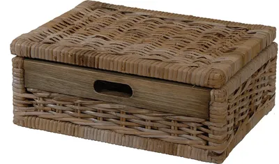 Produktbild von KRINES HOME Korb mit Deckel aus echtem, ungeschältem Rattan geflochten, Regalkorb, Schrankkorb