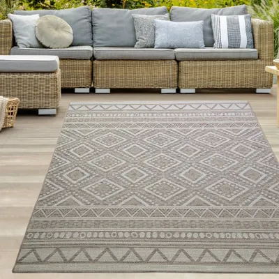 Produktbild von In- & Outdoor Teppich Sisal Optik mit Rautenmustern beige braun Größe - 140 x 200 cm