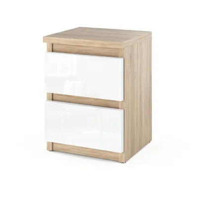 A modern nightstand with two drawers.