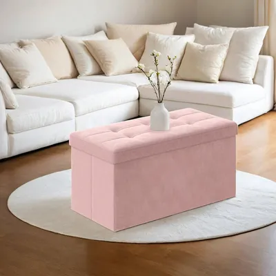 Immagine prodotto di Panca contenitore imbottita con seduta ribaltabile | Rosa | 76x38x38 cm