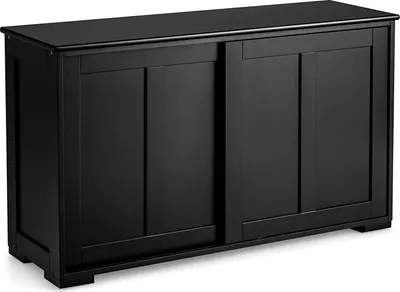 Produktbild von Küchenschrank mit 2 Schiebetüren & verstellbarem Einlegeboden, Beistellschrank mit großem Stauraum, Sideboard, Kommode für Esszimmer, Küche, Wohnzimmer (Schwarz)