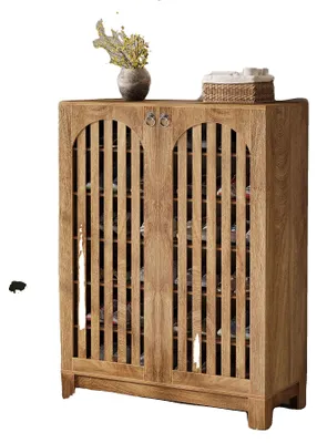 Image de Armoire à chaussures, design minimaliste, étagères réglables, bois naturel
