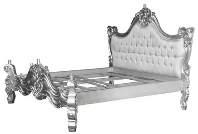 Obrázok produktu pre Baroková posteľ Barocco biela saténová látka / strieborná s trblietavými kamienkami 180 x 200 cm z luxusnej kolekcie Casa Padrino