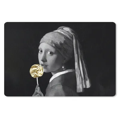 Produktbild von MuchoWow® Mauspad Mousepad Mädchen mit Perlenohrring - Johannes Vermeer - Schwarz und weiß 27x18 cm - Mousepads - Maus Mat - Pad - Mausunterlage - Büroartikel - Desk Matten