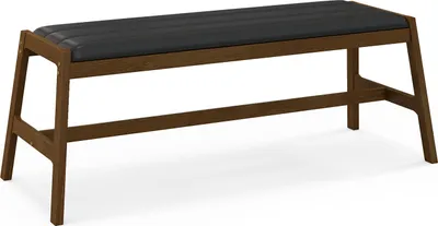 Produktbild von COSTWAY Ławka do jadalni z litego drewna o długości 127 cm, tapicerowana ławka stołowa z poduszką siedziska z imitacji skóry, czarna rama z drewna kauczukowego