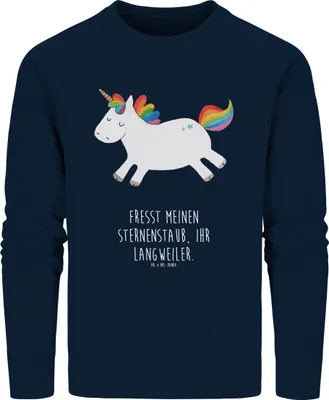 Produktbild von Mr. & Mrs. Panda Baumwoll Sweatshirt Einhorn Happy Größe XL - French Navy - Geschenk, Pullover, Sweater, Lebensfreude, Spaß, Witzig, Unicorn, Pulli, Bio, Einhörner