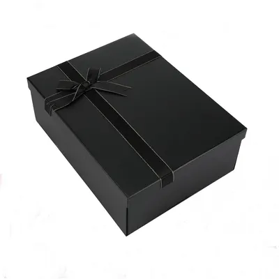 Produktbild von Geschenkbox Faltbare Gift Box mit Deckel und Band Geschenkkarton Geschenkboxen für Weihnachten Geburtstag Hochzeit 33x25x12.5cm Schwarz