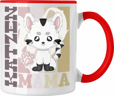 Produktbild von Trendation - Katze Mama Tasse Geschenk für Katzen Besitzerin Spruch Geschenkidee (Rot)