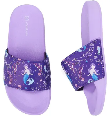 Productafbeelding van Badslippers voor kinderen, maat 26/27 EU, paars, zeemeerminmotief, antislip, douche-/badslippers, strandsandalen