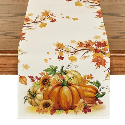 Herbst Tischläufer Kürbis Sonnenblumen Ahorn 40x180 cm