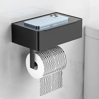 Produktbild von Toilettenpapierhalter, Edelstahl, schwarz, selbstklebend oder bohren, für Badezimmer