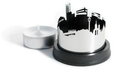 Teelichthalter Stadtlicht Stuttgart, Skyline, Metall, Kunststoff, 14 cm