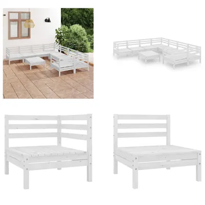 Produktbild von vidaXL 9 tlg. Garten Lounge Set Weiß Massivholz Kiefer - Gartenmöbel Set - Gartenmöbel Sets - Gartengarnitur - Gartengarnituren