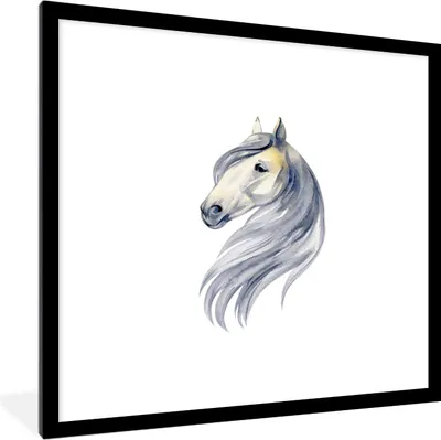 Produktbild von MuchoWow® MuchoWow® Gerahmtes Poster Pferd - Aquarell - Grau - Mädchen - Kinder - Mädchen 40x40 cm - Poster mit zchwarzem Bilderrahmen - Poster - Plakat im Rahmen