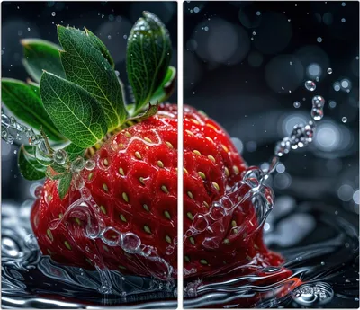Produktbild von Spritzschutz Herdabdeckplatte Schneidebrett aus Glas Erdbeere im Wasser 2-Teilig (60x52cm)