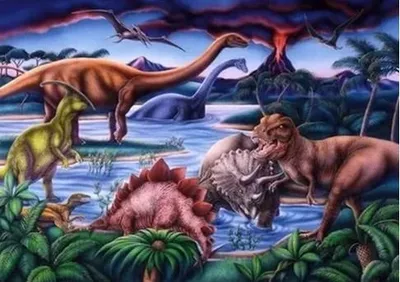 Produktbild von Malen nach Zahlen: Dinosaurier im Meer mit Vulkan, 50x40 cm, mit Rahmen, kreativ