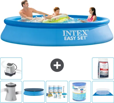 Produktbild von Intex runder aufblasbarer Easy Set-Schwimmpool – 305 x 61 cm – Blau – inklusive Pumpe Abdeckung - Wartungspaket - Filter - Bodenplane - Salzwassersystem - Poolsalz