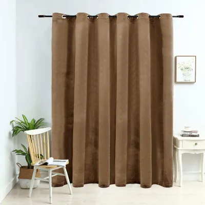 Image de The Living Store Rideau occultant avec œillets métalliques Velours Beige 290 x 245 cm
