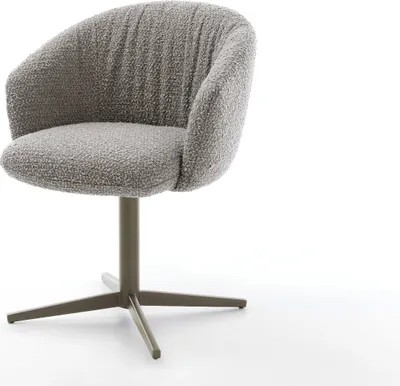 Produktbild von DELIFE Drehstuhl Caja-Flex mit Armlehnen Bouclé Silbergrau Fußkreuz Effektfinish Titan 360° drehbar Taschenfederkern