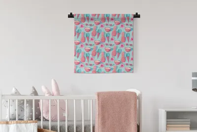 Produktbild von MuchoWow® Wandteppich Wandbehang Sommer - Eiscreme - Obst - Rosa 60x60 cm Tapisserie Dekoration Wandtuch - Dekorationen - Wand Decke