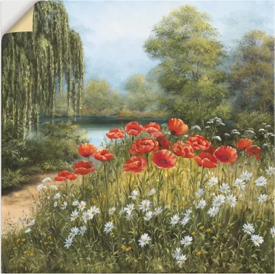 Produktbild von ARTland Wandbild, selbstklebend Mohnwiese am See Größe: 100x100 cm