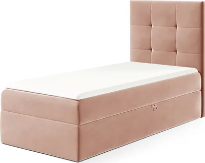 Produktbild von MEBLINI Kinderbett mit Bettkasten - Gepolstert Einzelbett mit Matratze - Polsterbett mit Stauraum - Bett mit Kopfteil - Stauraumbett - MINO 2 - 80x200 Rechts - H3/Rosa Samt