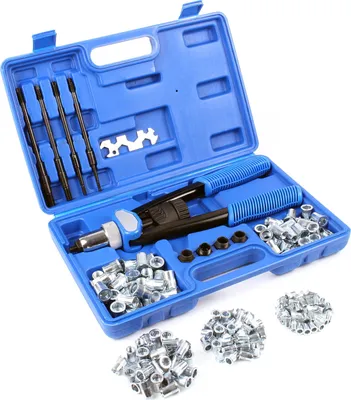 Image de Wiltec Pince à riveter Jeu 5 Mandrins 150 Écrous à sertir M5/M6/M8/M10/M12 30 pcs. chaque Riveteuse