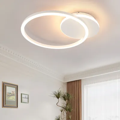 Produktbild von ZMH Deckenleuchte LED Deckenlampe Küche 24W 3000K Warmweiß Küchenlampe Modern Design Wohnzimmerlampe 2 Ringen Flurlampe Schlafzimmer Weiß Metall Deckenleuchten für Wohnzimmer Esszimmer