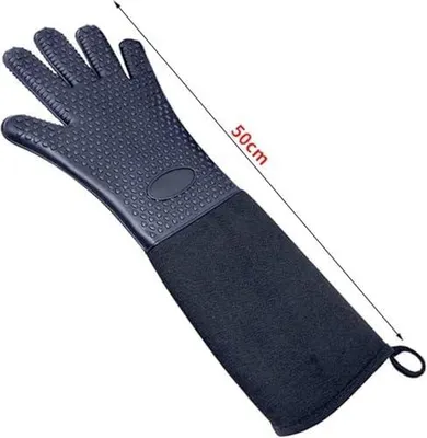 Produktbild von Extra lange Ofenhandschuhe mit hitzebeständigem Baumwollfutter, 50 cm, Schwarz, 1 Paar