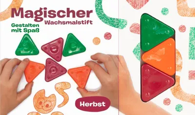 Produktbild von Kreatives Wachsmalstift Set für Kinder ab 2 Jahren – 3 Dreiecke Wachsmalstifte, 10 Bastelvorlagen, 15 kreative Ideen – Herbstmotive