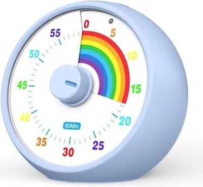 Produktbild von Visueller Timer für Kinder, 60-Minuten Countdown für Klassenzimmer Büro Küche, Schreibtisch Timer Kinder Zeitmanagement Tools mit leisem Betrieb, Tomato Time Tool Regenbogenmuster (Aquamarin)