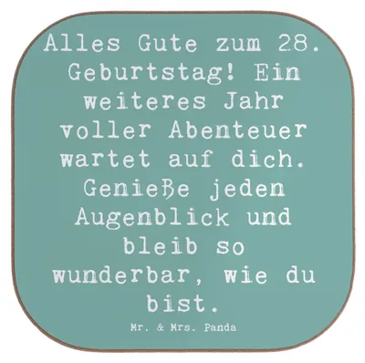 Produktbild von Mr. & Mrs. Panda Untersetzer Tasse Spruch 28. Geburtstag - Meeresbrise - Geschenk, Getränkeuntersetzer, Tassenuntersetzer, Liebevoll, Design, Grußkarten, besonders