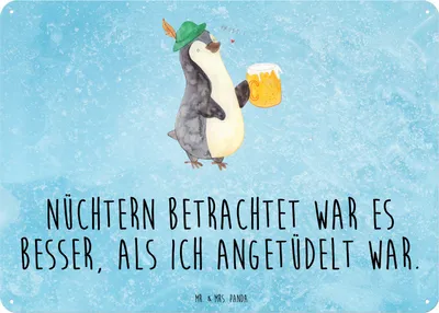 Produktbild von Mr. & Mrs. Panda tafel Pinguin Bier DIN A3 - Eisblau - Geschenk, Beschwippst, Blechschild, Feierabend, Schild, Türschild, Angetüdelt, , Magnetschild, Wandbild