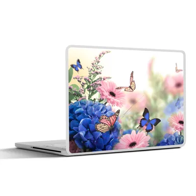 Produktbild von MuchoWow® Laptop Aufkleber Sticker Cover Schmetterlinge - Blumen - Hortensien - Insekten 30x21 cm - Sticker für Laptop - Selbstklebend