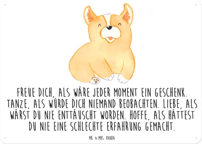 Produktbild von Mr. & Mrs. Panda Wandbild Corgie DIN A6 - Weiß - Geschenk, Türschild, Sprüche, Dekoschild, Lebensfroh, Spruch, Schild, Hund, tafel, Blechschild, Corgi