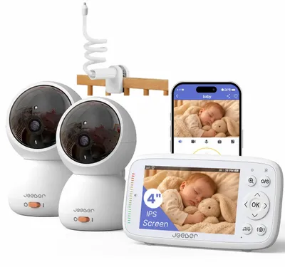 Produktbild von WLAN Babyphone mit 2 Kameras App  4-Zoll-IPS Baby Monitor  PTZ 360° mit Farbnachtsicht 2-Wege-Audio PIR-Sensor Personener Alexa Mobile Handy