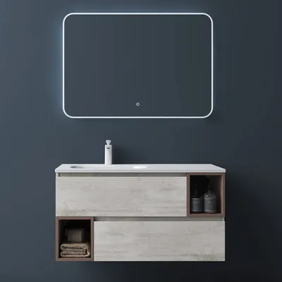Produktbild von Mai & Mai Badmöbelset 100x48x54cm - Mineralgusswaschbecken und Unterschrank in Beton und Eiche Gemini