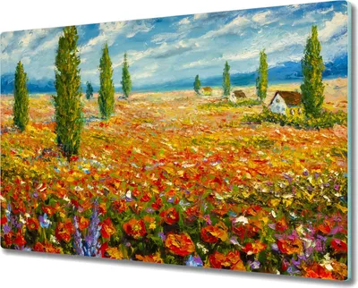 Produktbild von Coloray Herdabdeckplatte 80x52 cm Schneidebrett Kochplattenabdeckung Küchenbrett Hackbrett - Feld voller Blumen