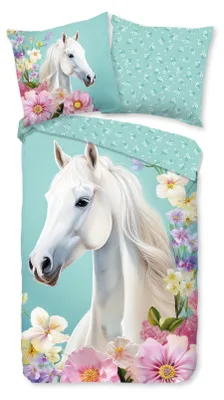 Produktbild von Duvet cover Good Morning 135x200 + 1* 80x80 cm - horse with flowers
