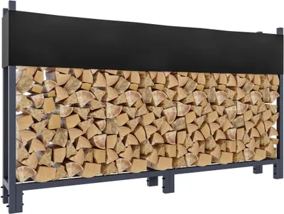 Produktbild von DELUKE® Kaminholzregal aussen mit Abdeckung REOB - für Feuerholz | Brennholzregal aussen mit Plane Kaminholzständer draussen Kaminholzhalter outdoor Feuerholzregal aussen, 25x200x115cm