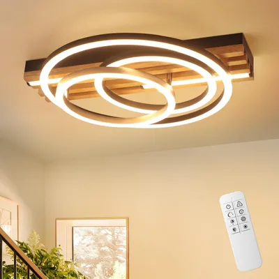 LED-Deckenleuchte Holz, 44 W, dimmbar, schwarz, 38 cm