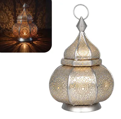 Produktbild von Orientalische Laterne aus Metall Ziva Silber 30cm | Windlicht Gartenwindlicht | Marokkanische Metalllaterne für draußen als Gartenlaterne, oder Innen als Tischlaterne