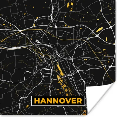 Produktbild von MuchoWow® Poster Hannover - Gold - Stadtplan - Karte - Deutschland 100x100 cm - Babyzimmer