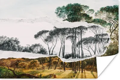 Produktbild von MuchoWow® Poster Italienische Landschaft Schirmkiefern - Kunst - Hendrik Voogd - Malerei - Schwarz-Weiß - Alte Meister 90x60 cm - Schlafzimmer